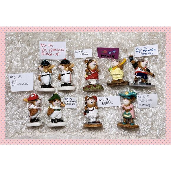 Lot of 9 Vtg Wee Forest Folk WFF Mouse Figures Zelda Just Like Mommy Batter Up